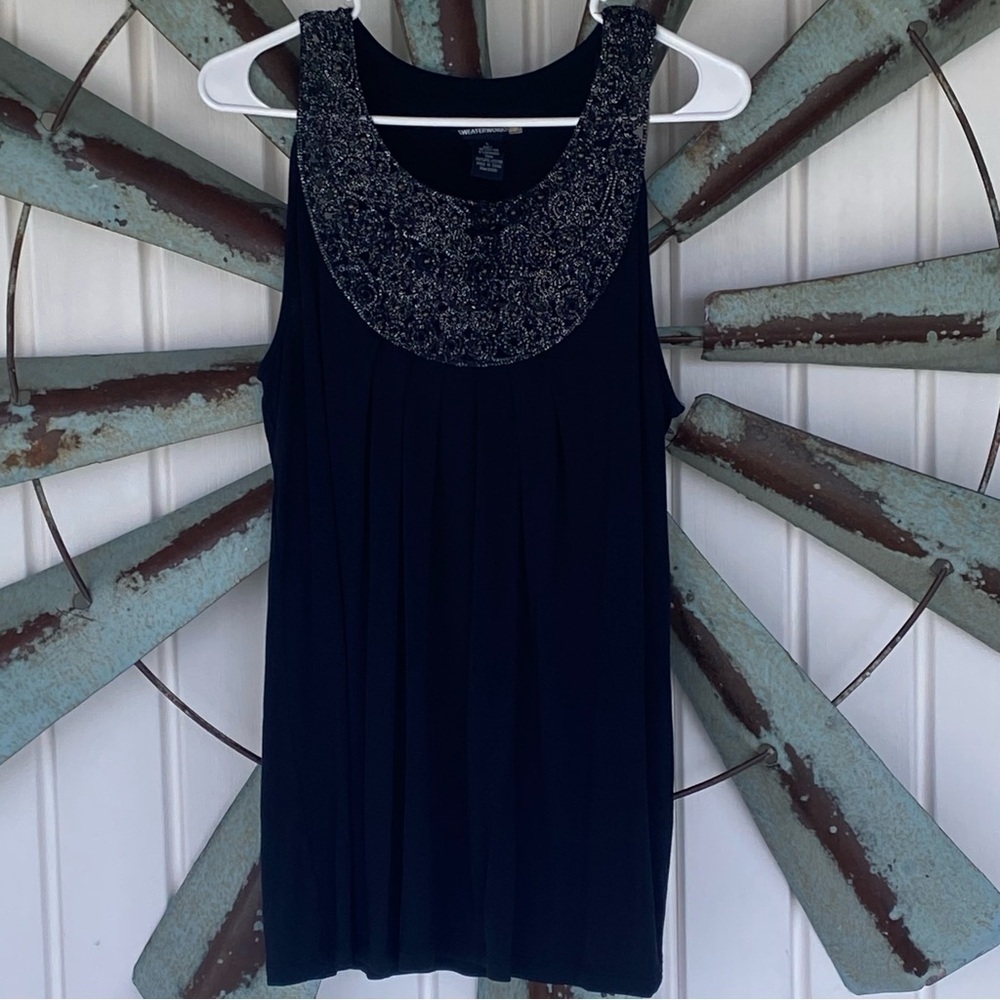 Sweaterworks Women's Large, Black,  Sequined, Sleeveless Tank Blouse